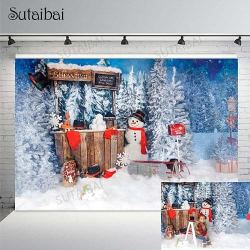 Photography Background Christmas Winter Snow Forest Snowman Decoration Props Store Children Portrait Backdrop Photo Studio