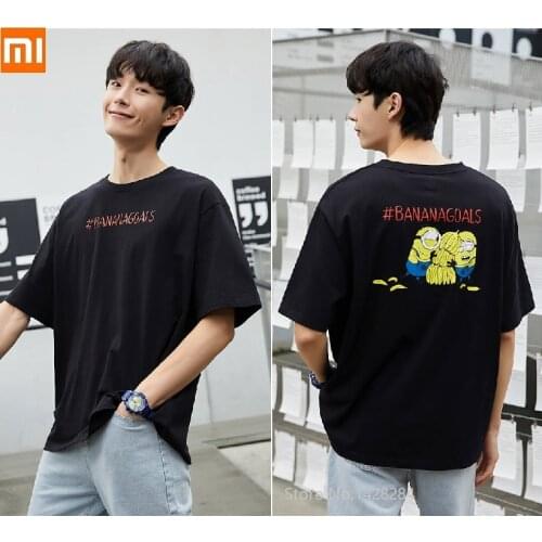 For New youpin men letter print T-shirt Comfortable loose breathable cotton short sleeves Solid color