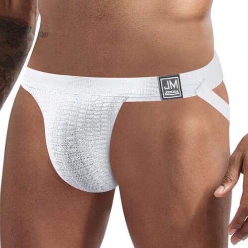 JOCKMAIL Mens Jockstrap Athletic Supporter Underwear Gym Strap Brief Mesh，1" Waistband White Jockstrap,Gay Men Underwear Sexy
