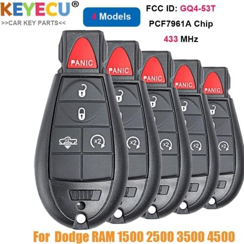KEYECU 5PCS Remote Control Car Key for Dodge RAM 1500 2500 3500 4500 2013 2014- 2020, Fobik Fob 433MHz - PCF7961A Chip - GQ4-53T