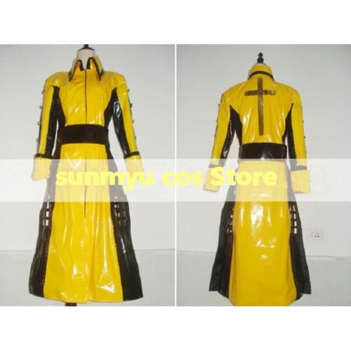 Rock Band Hide Matsumoto Hideto Hideto black and yellow PU coat Cosplay Costume,Custom Size Halloween Wholesale