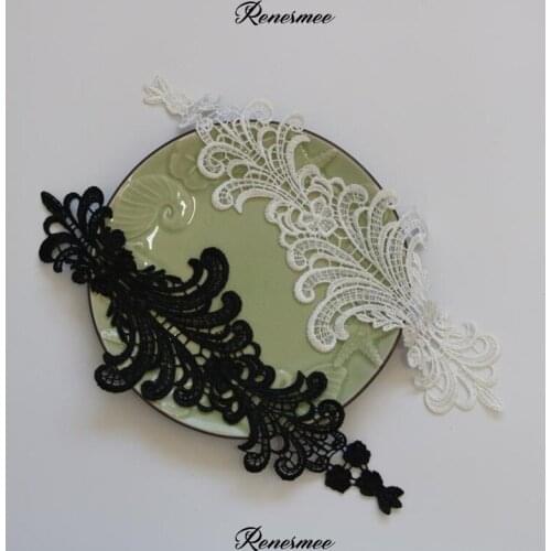 1Pc New Arrival Long Ivory, Black Venise Lace Applique Trim Patch Wedding Dress Lace Decoration DIY 34X12cm SX6