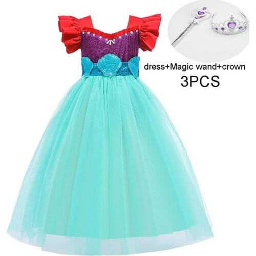 Summer Sequin Bow Kids Girl Dress Clothes Mermaid Halloween Costume For Girl Princess Girl Christmas Party Dress 2-10 Years
