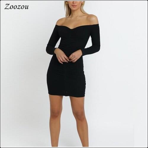 Summer Women Black Sexy Off Shoulder Dress Fashion Solid Strapless Dresses Wrist Sleeve Tight Fitting Short Mini Dresses Custom