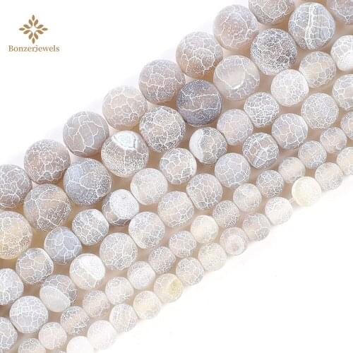 Matte Natural Stone Beads Gray Crackle Agates Round Loose Spacer Frosted Beads For Jewelry Making Diy Bracelet Necklace