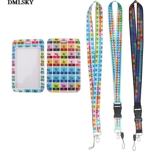 MD115 DMLSKY Cartoon Periodic Table Lanyard Keychain keys Badge ID Mobile Phone Rope Neck Straps With Card Holder Cover