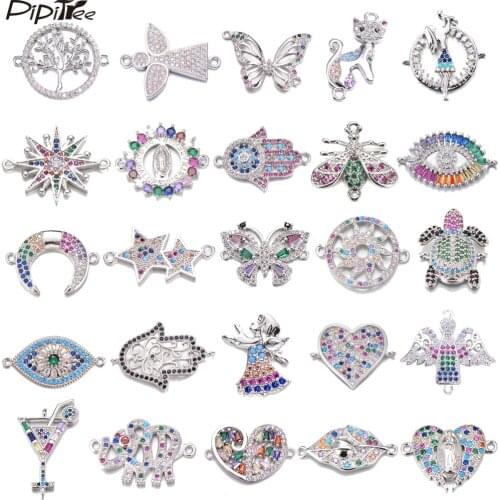 Pipitree Copper CZ Zircon Life Tree Evil Eye Heart Angel Virgin Mary Charms DIY Jewelry Making Bracelet Connectors Accessories