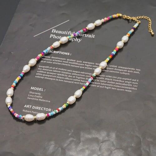Niche Design Fashion European Women Necklace Retro Baroque Natural Pearl Jewelry Ethnic Color Rice Bead Clavicle Necklaces