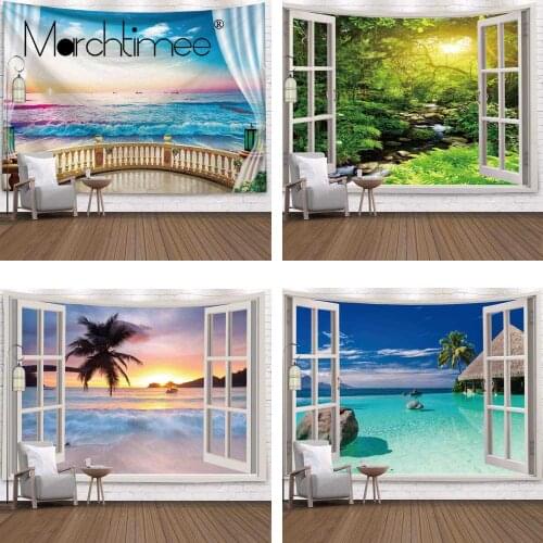 Wall Decor Beautiful Natural Forest Printed Large Wall Tapestry Sea View Hippie Wall Hanging Bohemian Mandala Wall Tapestries