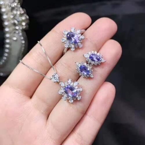 Natural Tanzanite 925 Silver Jewelry Set Women Fine Jewelry 5x7mm,4x6mm