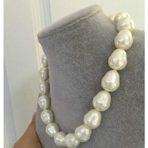 Huge 17-18mm south sea white baroque shell pearl necklace 18" shipping free