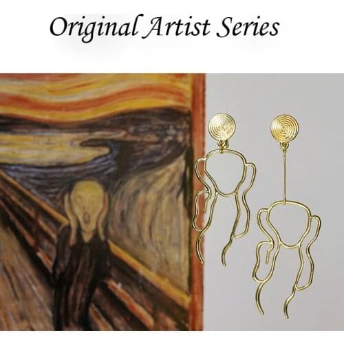 Original Munch "The Scream" Line Dangle Earrings For Women 2021 Personality Hollow Outline Artsy Statement Drop Earrings Jewelry