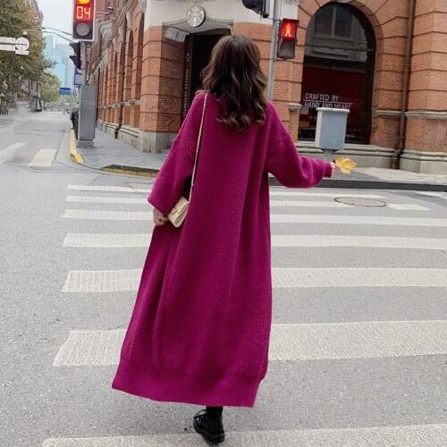 2021 Autumn New Sweater Jacket Women European and American Style Super Long Loose Large Size Mid-length Knitted Cardigan