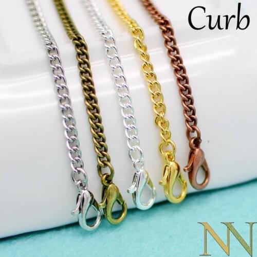 50 pcs - 18 & 24 Inch Curb Chain Necklace, Chunky Curb Necklace Chain Bulk Wholesale - Silver Plated/Gold/Brozne/Copper/Rhodium