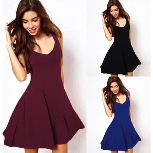 Black Fit And Flare Solid Dress Elegant Straps Sleeveless Plain A Line Dresses Women Summer Autumn Short Dress