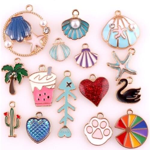 15pcs Enamel Ocean Conch Summer Charms for Earring Fashion Jewelry Making Charm Pendants for Bracelet Dangle Assorted Mixed Lot