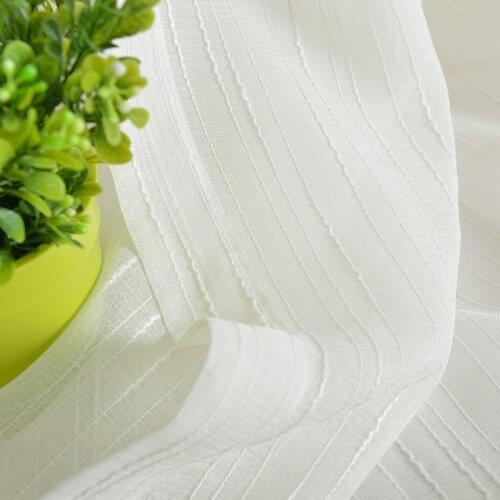 White Stripe Embroidered Sheer Curtains for Living Room Faux Linen Voile French Window Treatment Natural Light Flow