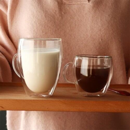 Transparent Double-layer Heat-resistant Wine Glass Juice Drink Coffee Cup Office Coffee Tea Whiskey Mug With Handle Drinkware