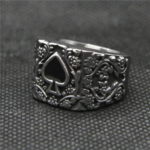 Drop Ship Size 7~14 Cool Playing Card Ring 316L Stainless Steel Jewelry Mens Poker Ring