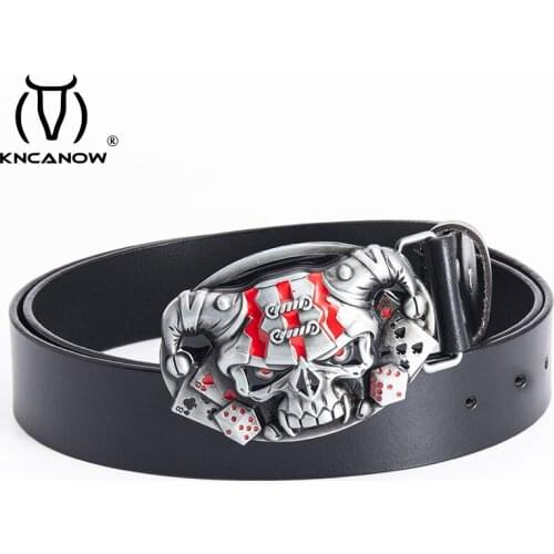 Mens Genuine Leather Belt Fashion New Quality Alloy Buckle Clown Skull Punk Style Casual Fashion Brand Strap Man Gift Dropship