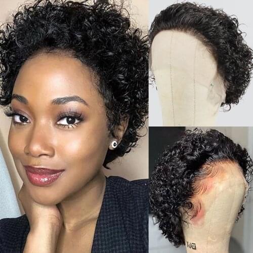 RuiJia Pixie Curl 13x2 Short Bob Lace Wigs Brazilian Human Hair Lace Bob Wigs For Black Women 150%Density