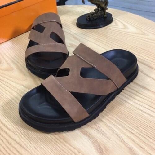 New Arrival 2021 Summer Genuine Leather Men Slippers Slip On Causal Shoes Flops Flops Size 40-45