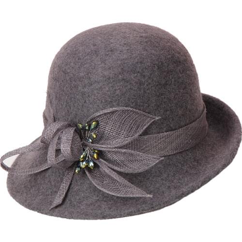 H784 Women Wool Felt Fedora Hat Korean Basin Cap Female Elegant Fashion Short Brim Hemp Yarn Decoration Fall Winter Fedoras Hats
