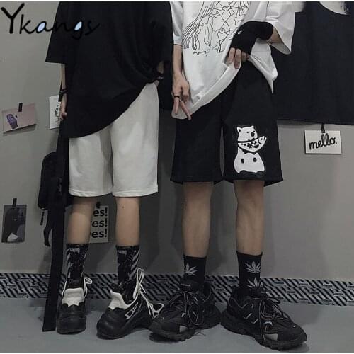 Cartoon Bear Print High Waist Shorts Summer Breathable Wide Leg Women Sports Shorts Home Casual Ladies Loose Five-quarter Pants