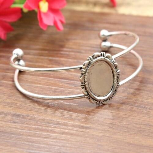 Fit 13x18mm Cabochons Vintage Copper Oval Blank Setting Bezel Base Cabochon Bracelet Base For DIY Bangle 2pcs/lot K05324