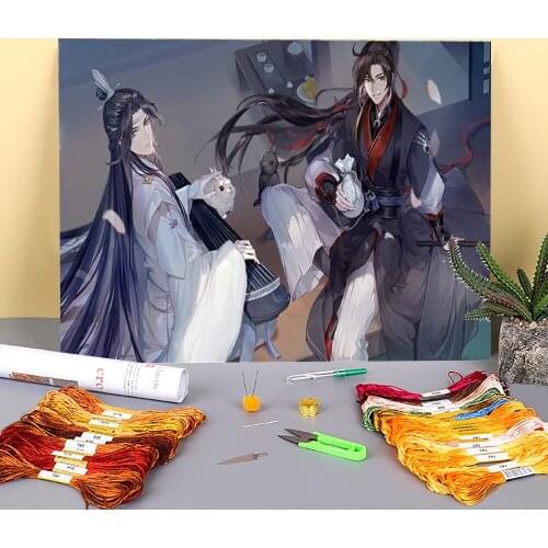 Mo Dao Zu Shi Printed Water-Soluble Canvas 11CT Cross Stitch DIY Embroidery Patterns DMC Threads Sewing Hobby Mulina
