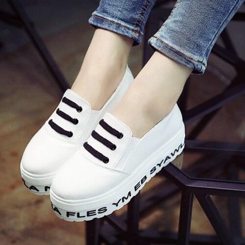 2016 white heavy-bottomed shoes lazy students a pedal canvas doug shoes women solid Loafers shoes