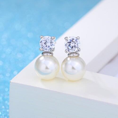 925 Sterling Silver Simple Cubic Zircon Pearl Drop Earring For Women Wedding Earrings Luxury Jewelry Gift S-E86