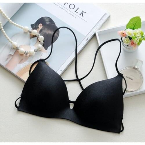 Fashion Padded Bras Sexy Lingeries Cross Strap Women Casual Bralette Stretch Wireless Bra Tops