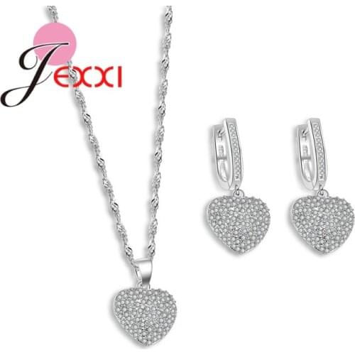 Women Best Gift Jewelry Sets Necklace + Earrings Wedding Sets Lonely Heart Pattern 925 Sterling Silver Crystal Bijoux Set