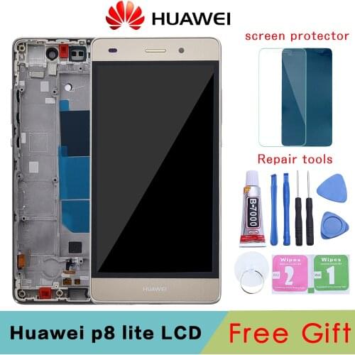 Huawei P8 Lite LCD Display Touch Screen Digitizer Assembly With Frame Replacement ALE-L04 ALE-L21 For 5.0" Huawei P8 Lite LCD