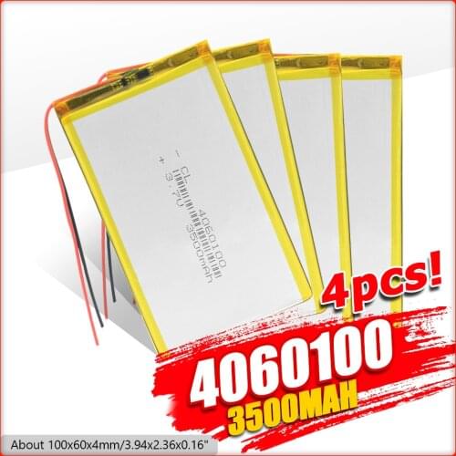1/2/4 Pieces High Volume 3500mAh 4060100 3.7V Volt Rechargeable Li Polymer Batteries Durable E-book Laptop MID Lithium Battery