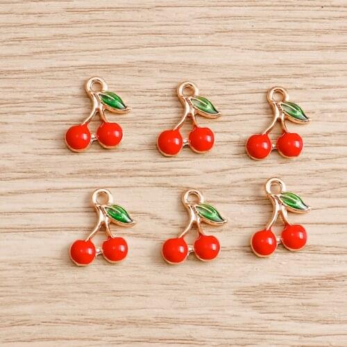 10pcs 9*13mm Enamel Cherry Charms for Jewelry Findings DIY Mini Fruits Pendants Charms Necklaces Earrings Accessories Wholesale