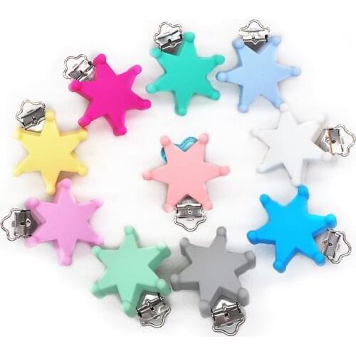 Chenkai 10PCS Silicone Star Teether Clips DIY Soother Nursing Baby Pacifier Dummy Teething Chain Holder Clips Jewelry Toy