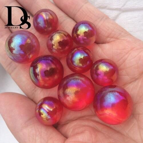 5 Pcs Natural Red Crystal Ball Clear Quartz Sphere Aura Angel Chakra Electroplated Orb Minerals Healing Massage Gifts