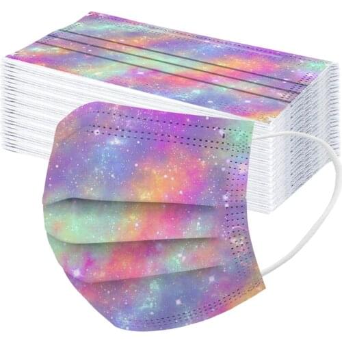 50pcs Childrens Mask Tie-dye Gradient Print Disposable Mascarillas Desechables Face Mask 3ply Ear Loop Halloween Cosplay Masque