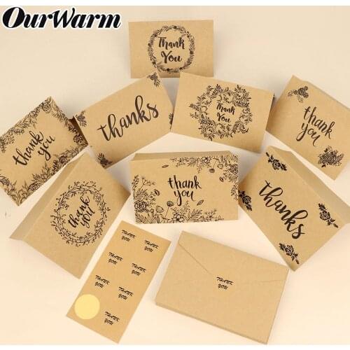 OurWarm 8Pcs Kraft Paper Thank You Cards with Envelop Wedding Invitations Vintage Postcards Birthday Greeting Cards for Guest