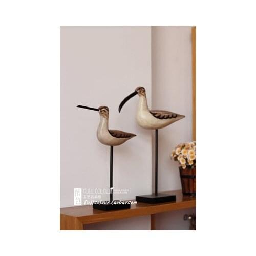American Rural Mediterranean Solid Wood Carving Wood Seabird Two-piece Crafts/Home Decorations Crafts home statues