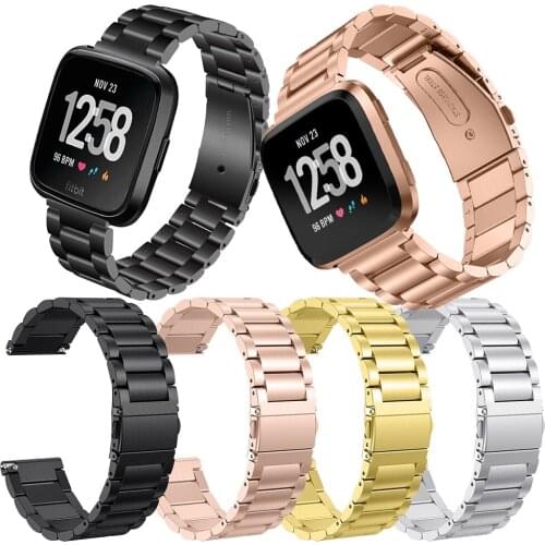 Classic Three Beads link Stainless steel Metal watch band Bracelet Strap Wristband Replacement for Fitbit versa watch band