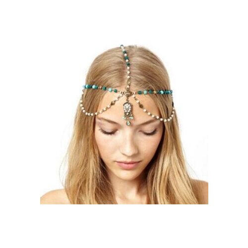 48pcs/lot DIY Blue Pearl Bohemian Pendant Head Chain Turquoise Water Drop Frontlet Hair Clip Hair Styling Tools Accessory HA920