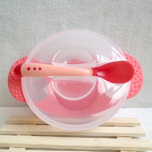 Baby Feeding Tableware Children Plate Sucker Bowl Toddler Baby Kids Child Feeding Lid Training Bowl with Spoon Learnning Dishes