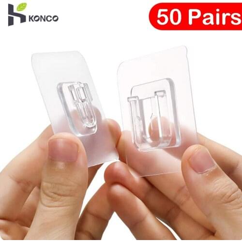 KONCO 20/30/50 Pairs Double-Sided Adhesive Wall Hooks Hanger Strong Transparent Hooks Suction Cup Sucker Wall Storage Holder