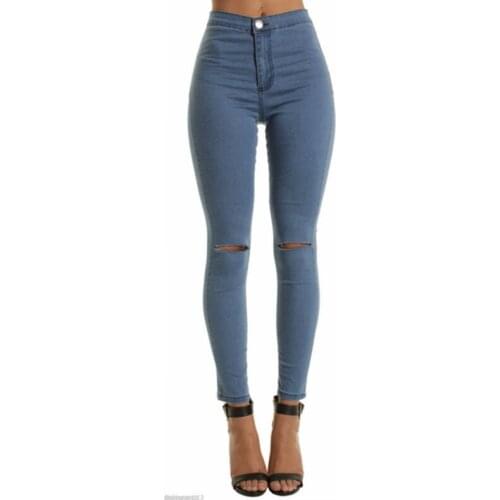 High Waist Casual Skinny Jeans for Women Hole Vintage Girls Slim Knee Ripped Denim Pencil Pants Elasticity White Blue Black