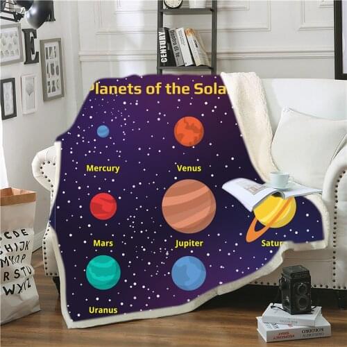 Galaxy Planet Sherpa Fleece Blanket Navy Blue Kids Bedding Throw Blanket Vintage Style Bed Blanket