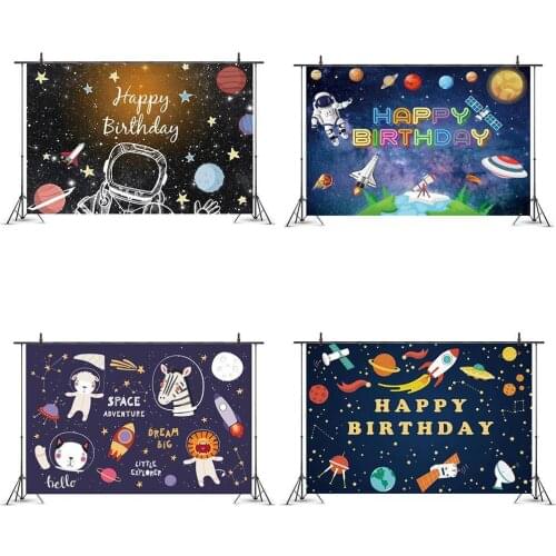 Outer Space Theme Backdrop For Kids Birthday Space Party Planet Cake Table Decor Galaxy Astronaut to The Moon Photo Background