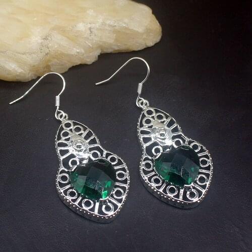 Gemstonefactory Big Promotion Single 925 Silver Romantic Heart Green Topaz Dangle Drop Earrings Jewelry for Women Mom 20213745